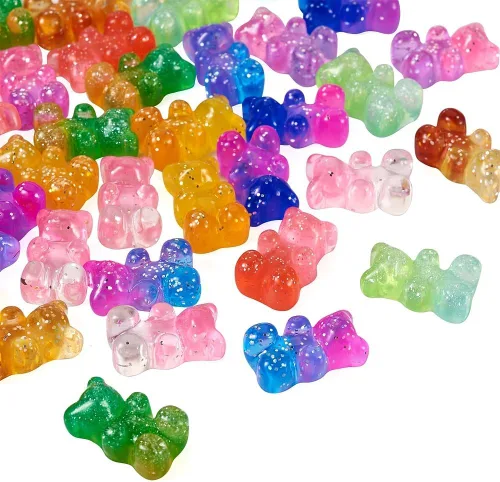 Vista 7 de Pandahall - 45 unidades de cabujones de oso gomoso de resina, coloridos dijes de oso de caramelo con parte trasera plana, dijes de uñas