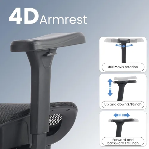 Vista 3 de Silla de oficina ergonómica con reposapiés y soporte lumbar Negro