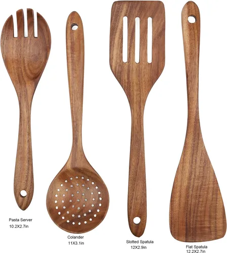 Vista 2 de Juego de utensilios de cocina de madera, juego de utensilios de cocina de madera de 4 piezas