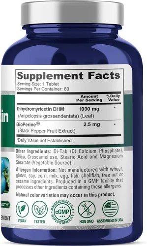 Vista 2 de NusaPure Dihidromiricetina (DHM) 1,000 mg 60 tabletas vegetales (sin OMG y 100% vegetariano)