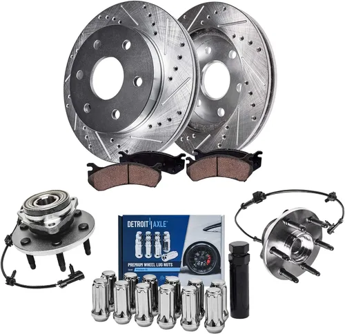 Vista 30 de Detroit Axle – Kit de frenos para VW Passat 15-21, rotores de freno de disco perforados y ranurados de 12.28 pulgadas delanteras y 10.70 pulgadas