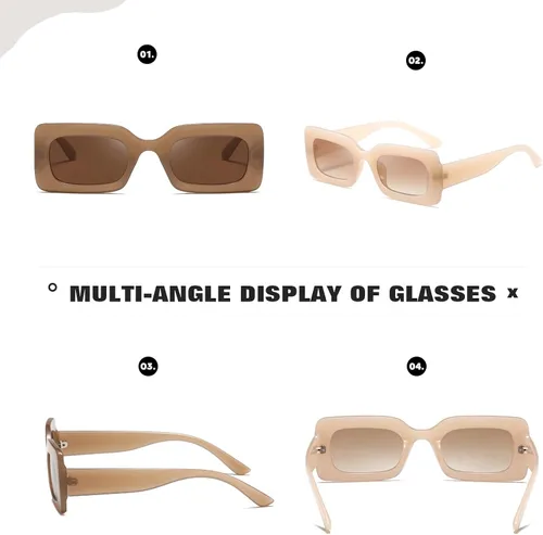 Vista 4 de TIANYESY Gafas de sol de moda para mujer y hombre, tonos cuadrados multicolor (jade suave+camello), Jade suave+camello