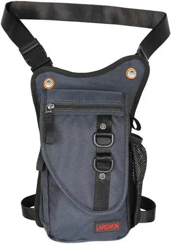 Vista 8 de Larswon Bolsa de muslo - Riñonera táctica para motocicleta, impermeable, Verde militar, M, Ligero