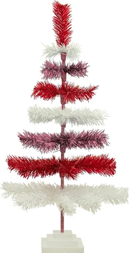 Vista 7 de Cepillo artificial en capas de oropel con temática del día de San Valentín, rojo, rosa y blanco, sin luz con soporte incluido (18 pulgadas)