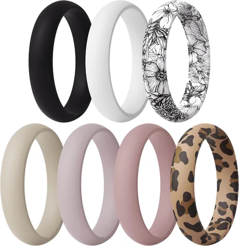 Vista 32 de ThunderFit Anillos de aniversario de silicona para mujer, 5.5 mm de ancho, 2 mm de grosor, bandas de goma de boda, paquete múltiple variado 1-12