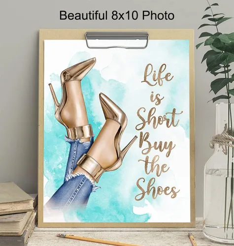 Vista 4 de Arte de pared de diseño de moda, decoración de pared glamorosa, regalo de lujo para mujeres, fanáticos de los zapatos de diseñador, fashionista