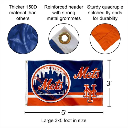 Vista 2 de WinCraft Bandera con logotipo de los New York Mets de 3 x 5 pies con ojal