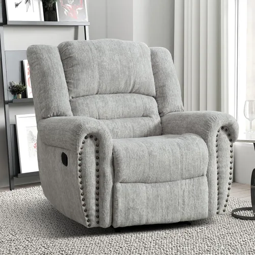 Vista 10 de INZOY Silla reclinable de cuero, sofá reclinable manual resistente, sofá individual para sala de estar, asientos de cine en casa, color marrón