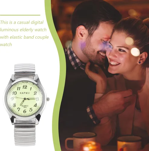 Vista 7 de Hemobllo Reloj casual digital luminoso para ancianos, banda elástica, regalo para pareja