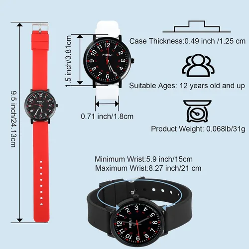 Vista 4 de FIZILI Reloj de enfermera para mujeres, hombres, profesionales médicos, estudiantes, fácil de leer, 24 horas, reloj luminoso con banda de silicona