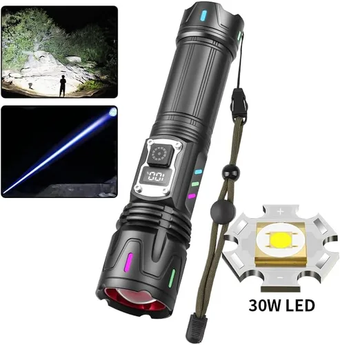Vista 3 de Linternas recargables de alto lúmenes, linterna táctica de mano LED de 1000 lúmenes, luces de flash ajustables de alta potencia, 5 modos potentes