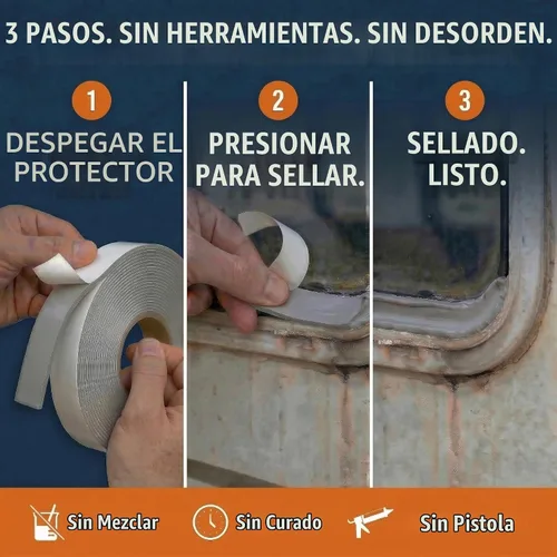 Vista 4 de Cinta de butilo para techo de RV y barco, cinta selladora de ventana de Negro