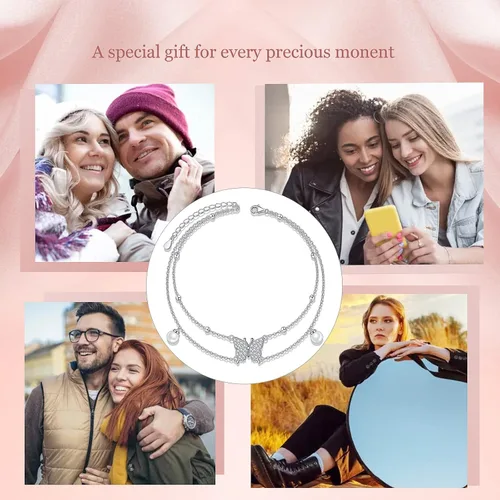Vista 7 de Tobilleras para mujer de plata de ley S925 ajustable, pulsera de tobillo para pie de playa, regalo de joyería