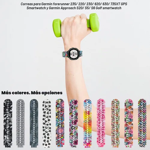 Vista 5 de Correa de repuesto para reloj inteligente para Garmin Forerunner 220/230/235/620/630/735XT/235Lite 4 estampados florales