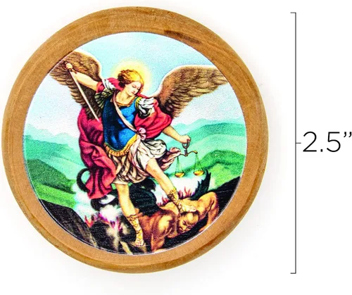 Vista 2 de Arcángel San Miguel, icono católico imán para nevera, madera de olivo, religiosa inspiradora religiosa, imanes de fe de Israel, hogar, cocina