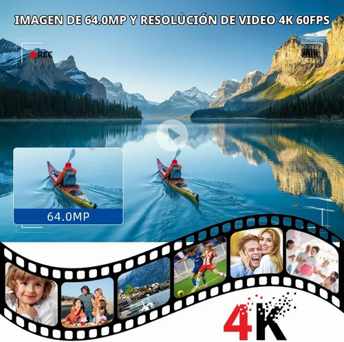 Vista 3 de Cámara de Video, Videocámara 4K, Cámara de 64MP 30FPS de Doble Lente con Micrófono Inalámbrico para Vlogging YouTube, Pantalla Ultra HD de 3