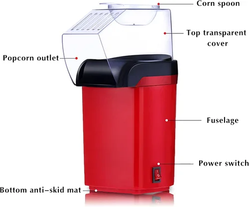 Vista 3 de Máquina eléctrica para hacer palomitas de maíz con cuchara medidora, palomitas de maíz rápidas, sin aceite, bueno para ver películas, fiestas, Rojo