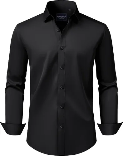 Vista 58 de Alimens & Gentle Camisas de vestir para hombre, manga larga, elásticas, sin arrugas, con botones