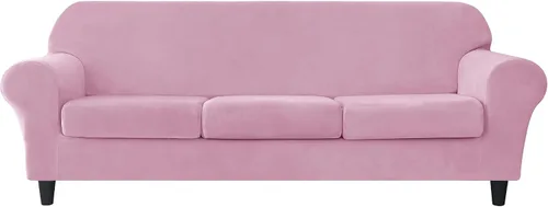 Vista 43 de CONRUSER Funda elástica para sofá, funda de terciopelo suave para sofá de un solo asiento con funda de cojín, protector de muebles (beige, talla S)