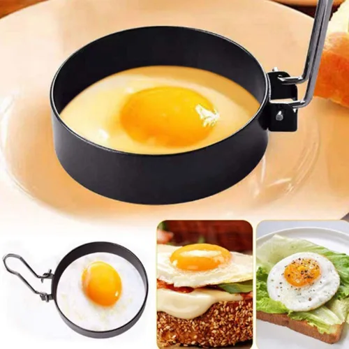 Vista 4 de 2 moldes de acero inoxidable para anillos de huevo de 3.5 pulgadas, accesorio antiadherente para huevos fritos y panqueques, mango plegable