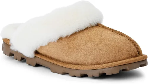 Vista 2 de WaySoft Pantuflas de piel de oveja australiana auténtica, 100% piel de oveja dura para mujer, para interiores y exteriores, pantuflas de lana cálida