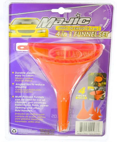 Vista 3 de Majic Juego de embudo de plástico de 4 piezas de 4 tamaños para aceite, gas y líquidos de automóvil