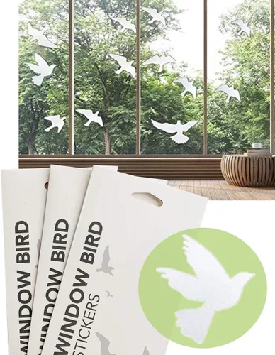 Vista 12 de Calcomanías anticolisión para ventanas con forma de pájaro, adhesivos para puertas de vidrio para proteger y evitar golpes de pájaros (negro)