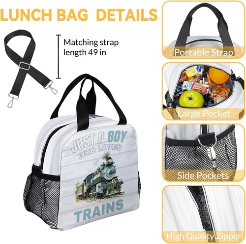 Vista 7 de AIOMXZZ Mochila de tren con lonchera para niños, mochilas escolares 3 en 1, combo a juego, bolsa azul de dibujos animados y estuche para lápices