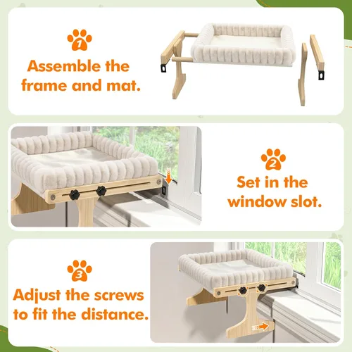Vista 5 de XiaZ Percha para gatos con ventana, hamaca para interiores, para ventana, marco de madera ajustable, para observación de aves, tomar el sol, ahorrar