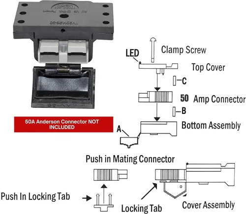 Vista 7 de Trailer Vision Cajas de Batería de 50A Conector Rápido Cubierta Protectora de Montaje Compatible con Calibre 6-12 AWG Ensamblaje de Enchufe Anderson