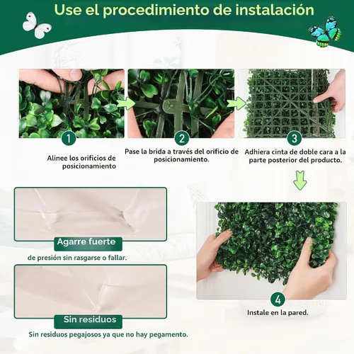 Vista 3 de SunnySmil - 12 paneles de pared de césped artificial de 10 x 10 pulgadas, paneles de pared de seto de boj, con cinta de doble cara, facilitan