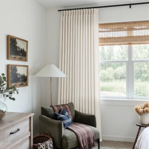 Vista 27 de TWODRAPES Juego de 2 paneles de cortinas plisadas de lino de 96 pulgadas de Avena