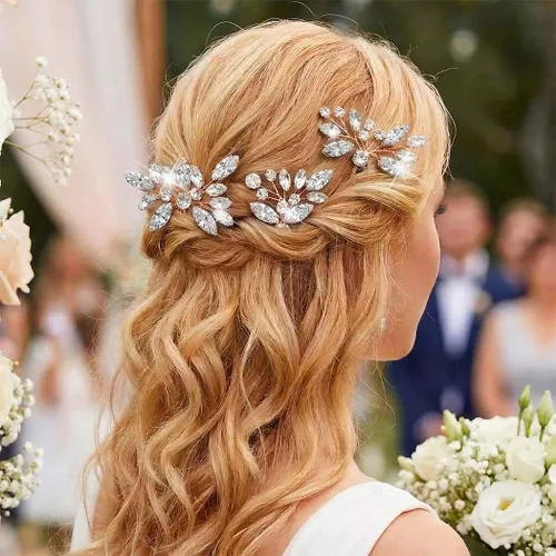 Vista 9 de Unicra Horquillas para el pelo de cristal negro plateado con diamantes de imitación, piezas de pelo de novia, accesorios para novias y mujeres