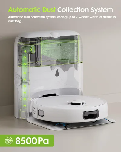 Vista 2 de V5 Robot aspirador y trapeador, aspiradora robótica de vaciado, succión de 8500 Pa, cortador de enredos de pelo de mascotas, navegación láser, láser
