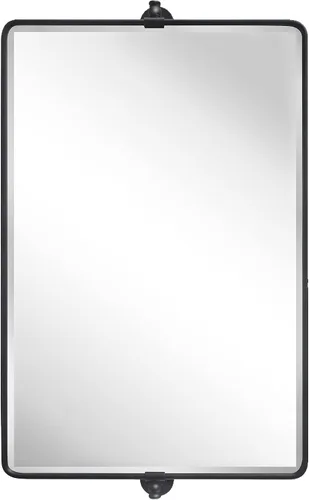 Vista 3 de TEHOME Espejo rectangular horizontal de estilo rústico con marco de metal negro y pivote redondeado para baño, espejos de tocador biselados 2-Negro