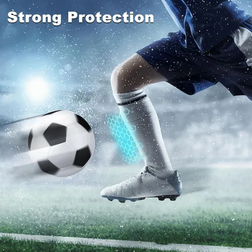 Vista 6 de HINZIC 2 pares de espinilleras de fútbol para niños pequeños y adultos, mangas transpirables para juegos de fútbol de niños y niñas, cojín protector