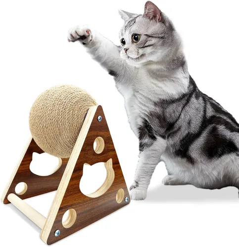Vista 8 de Juguete rascador para gatos, cuerda de sisal natural para gatos, juguete rascador con pelota para gatos, gatitos, perros y cachorros, juguete