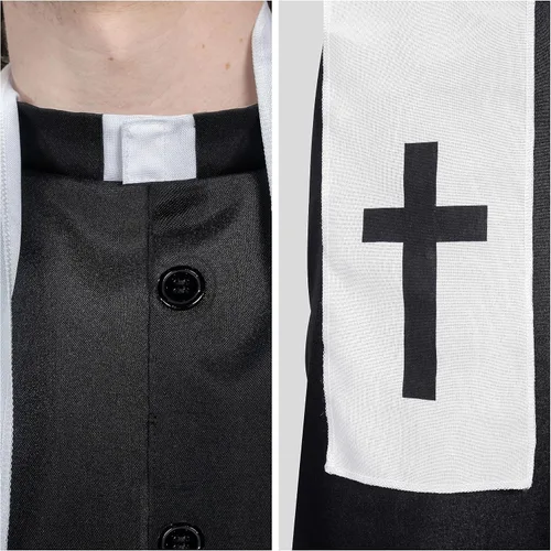 Vista 5 de Spooktacular Creations Disfraz de sacerdote negro para hombre adulto, disfraz de sacerdote para Halloween, fiesta de disfraces, cosplay