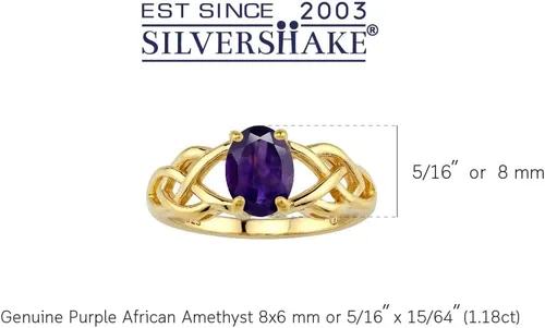 Vista 4 de Silvershake - Anillo de plata de ley 925 con piedra de nacimiento ovalada de 8 x 6 mm, acabado antiguo o chapado en oro amarillo, con nudo celta