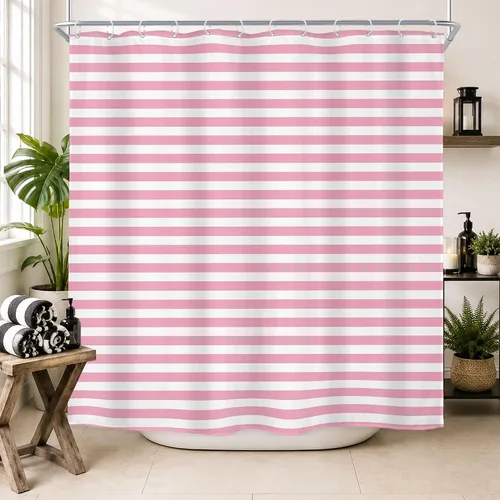 Vista 9 de Black White Striped Small Stall Simple Bathroom Shower Curtain Set