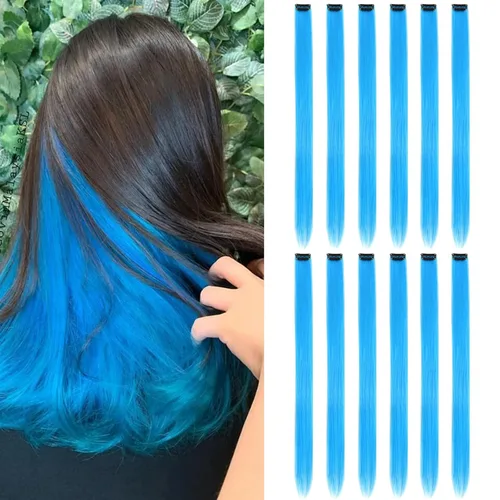 Vista 7 de 13 extensiones de cabello sintético con clip de colores de 20 pulgadas, multicolores, lacio, con clip, para mujer, para regalo, extensiones
