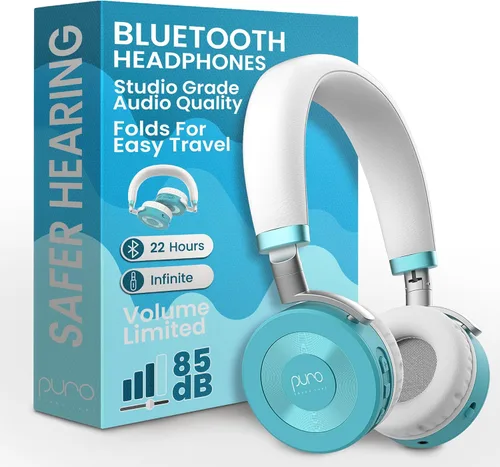 Vista 11 de Puro Sound Labs JuniorJam Plus - Audífonos Bluetooth inalámbricos con limitación de volumen para niños, audio seguro con diseño ajustable