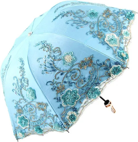 Vista 38 de Honeystore Sombrilla bordada con flor 3D plegable UV con encaje clásico
