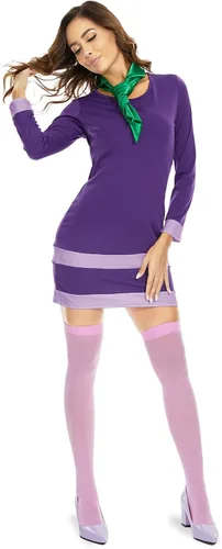 Vista 2 de ZOKJFDK Disfraz de Velma para mujeres adultas, disfraz clásico de personajes de películas para adultos con peluca Bob, disfraz de Daphne para mujer