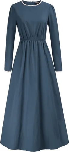 Vista 4 de Scarlet Darkness Disfraz de pionera para mujer, vestido colonial, vestido floral de la pradera de la guerra civil, disfraz de Laura Ingalls