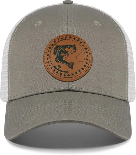 Vista 10 de Regalos de pesca para hombres y mujeres, sombrero único de camionero con bandera de pescador para pescador, el mejor regalo, negro/gris