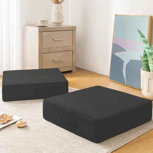 Vista 8 de Wellsin Cojines de Suelo Cuadrados Sólidos para Adultos y Niños - Cojín Grande de Suelo para Meditación y Asiento con Espuma Gruesa y Funda de Beige