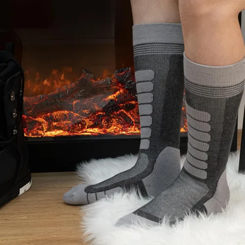 Vista 7 de KEECOW Calcetines de esquí de lana merino para hombres y mujeres, 2 pares, calcetines térmicos cálidos para invierno, snowboard, caza al aire libre