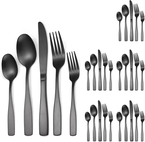Vista 13 de Juego de Cubiertos Florales Negros para 6 Vajilla de Acero Inoxidable 30 Piezas Cubiertos Únicos Utensilios para Comer Vajilla Elegante Tenedor