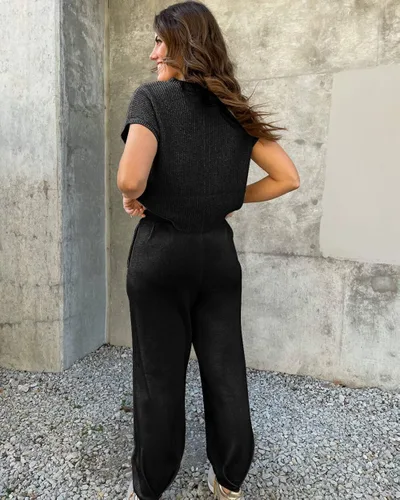 Vista 4 de RIVSAK Conjunto de dos piezas de suéter para mujer, conjunto de pantalones de suéter para mujer, conjuntos de descanso, tops de punto y pantalones